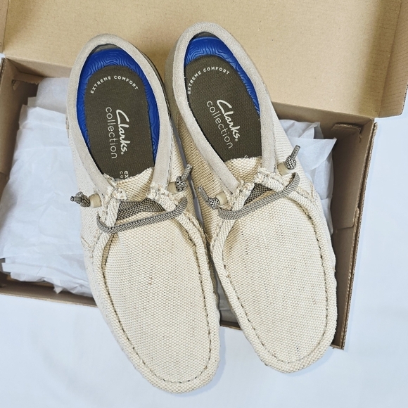 Clarks | Shacrelite Moc Toe Natural Woven Cotton Genuine Leather Suede Loafers main image 5
